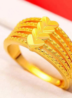 越南镀沙金色戒指男爱心款式车花指环可调节跨境网红抖音女士麦穗