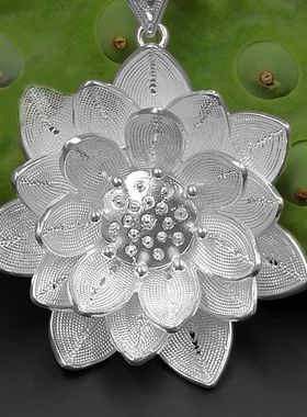正品纯银色荷花吊坠清新荷花吊坠流行首饰项链新年礼品久不掉色