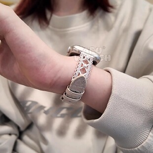 【蕾丝鳄鱼纹】适用于iWatchS11苹果手表se高级花边10新款987轻奢