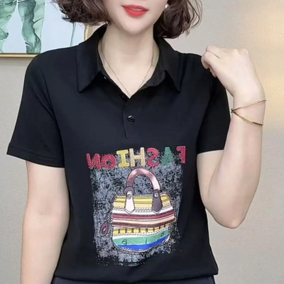 中年女士百搭有领子衣服棉T恤