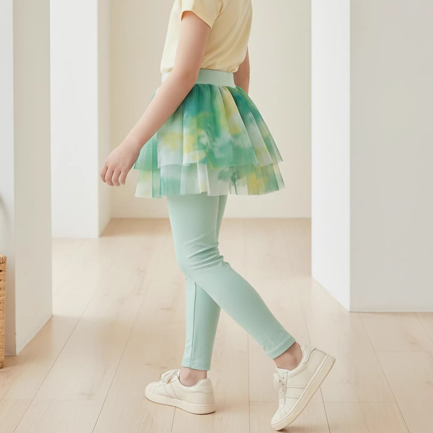 女童渐变瑜伽裤春夏新款网纱打底裤儿童凉感速干长裤网球运动裙裤