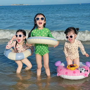 防晒泳装 女童2026夏季 速干长袖 碎花连体泳衣女宝宝气质经典 潮 新款