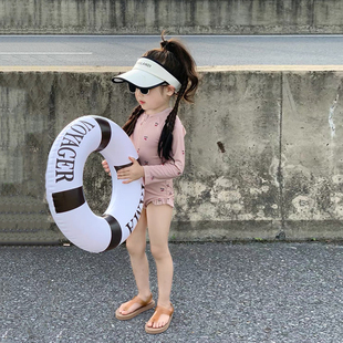 女童防晒泳衣儿童夏装 宝宝洋气海边度假风碎花游泳衣潮 速干连体式