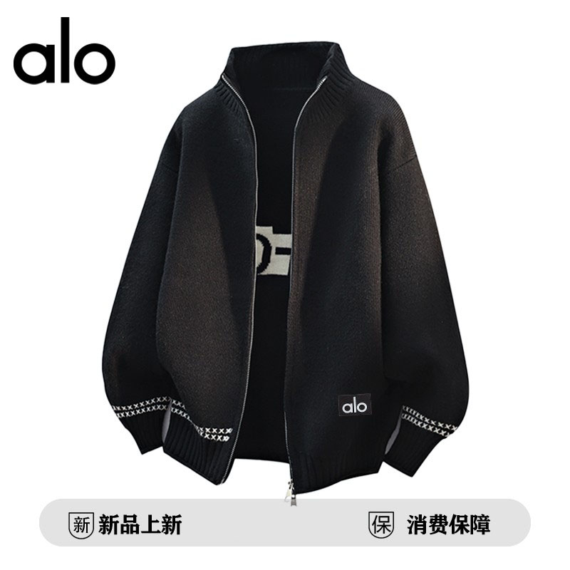 官方奥特莱斯】alo潮牌 秋季翻领针织高级感休闲情侣开衫毛衣外套