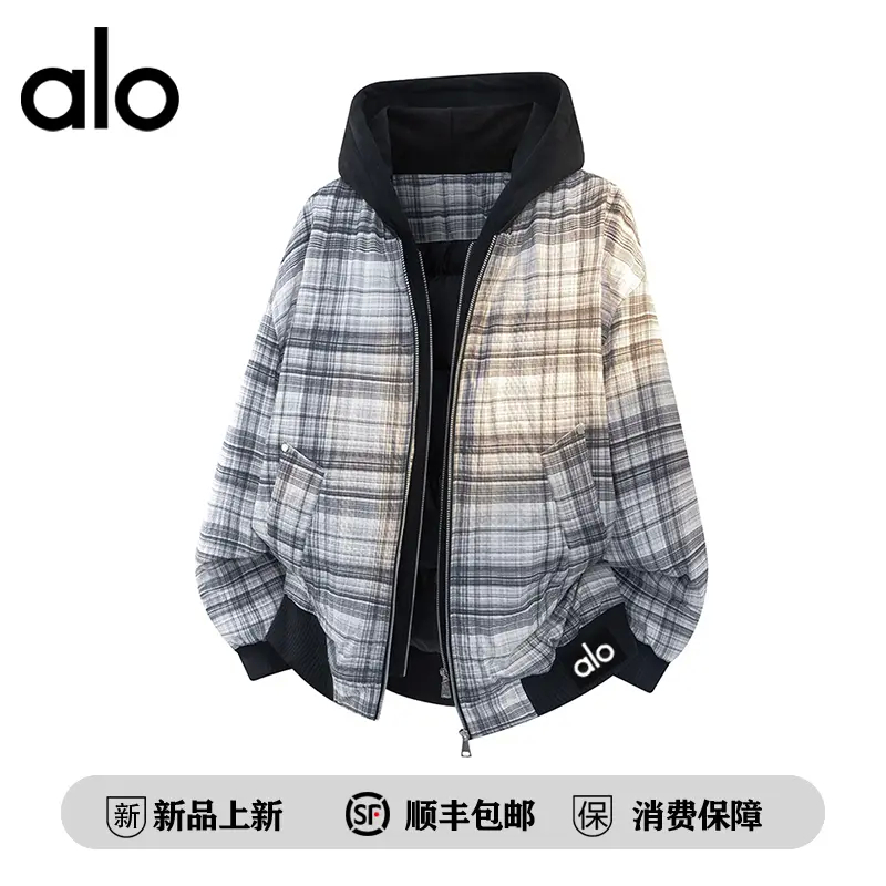 官方奥特莱斯】品牌折扣冬季羽绒服男款格子条纹连帽保暖休闲外套