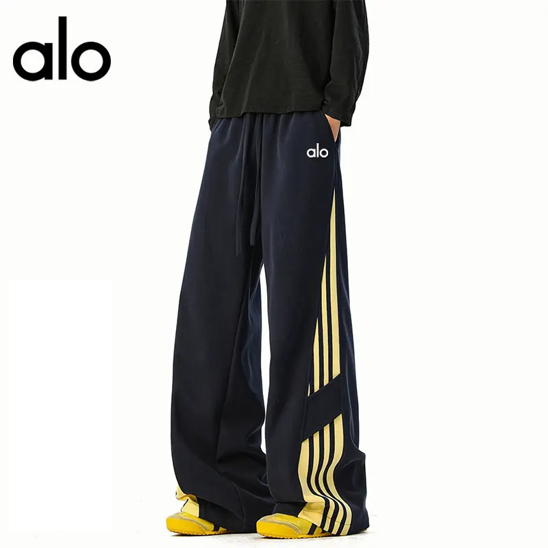 官方奥特莱斯】品牌折扣 美式休闲撞色条纹卫裤宽松弯刀阔腿裤男