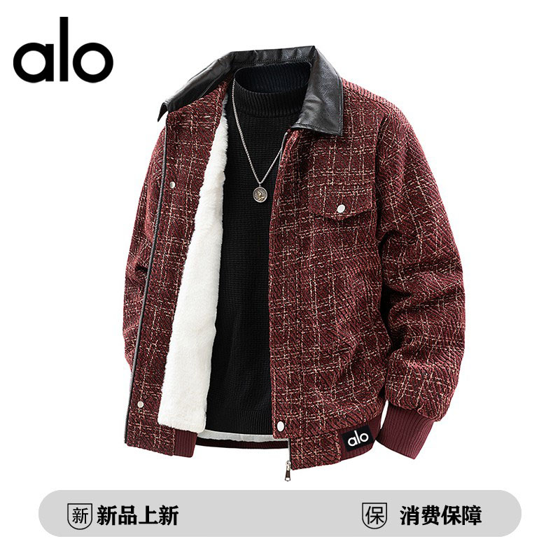 官方奥特莱斯】alo潮牌 美式复古巴恩风千鸟格加绒加厚夹克外套男