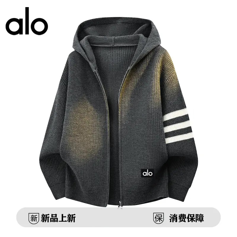 官方奥特莱斯】品牌折扣情侣连帽开衫毛衣男女秋冬季休闲针织外套