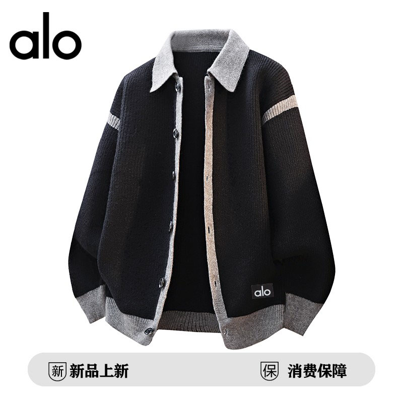 官方奥特莱斯】alo潮牌 秋季翻领针织高级感休闲情侣开衫毛衣外套