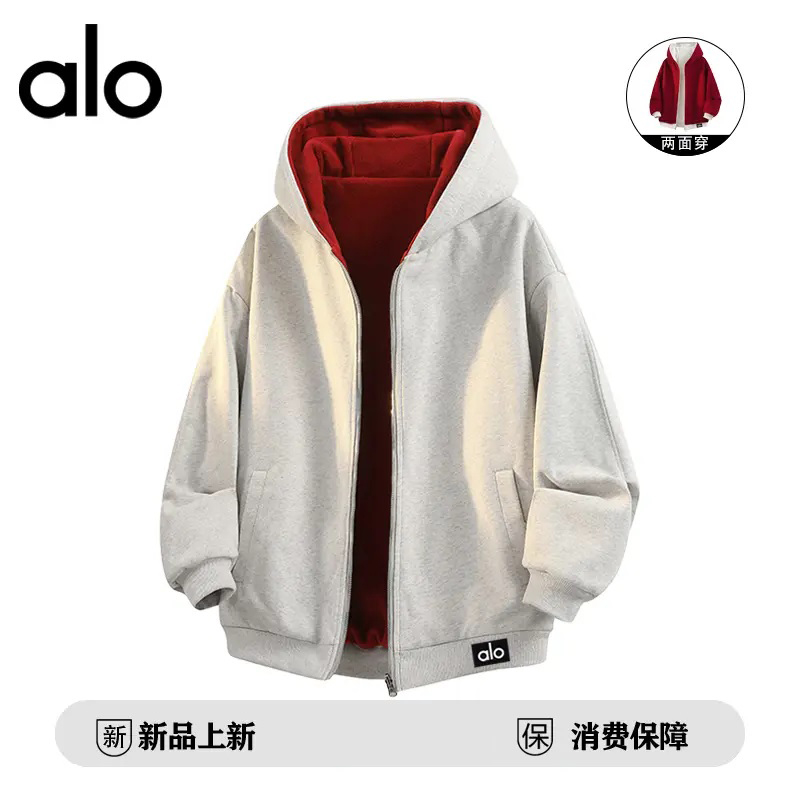 官方奥特莱斯】alo潮牌 秋冬连帽开衫加绒双面穿高级感男卫衣外套