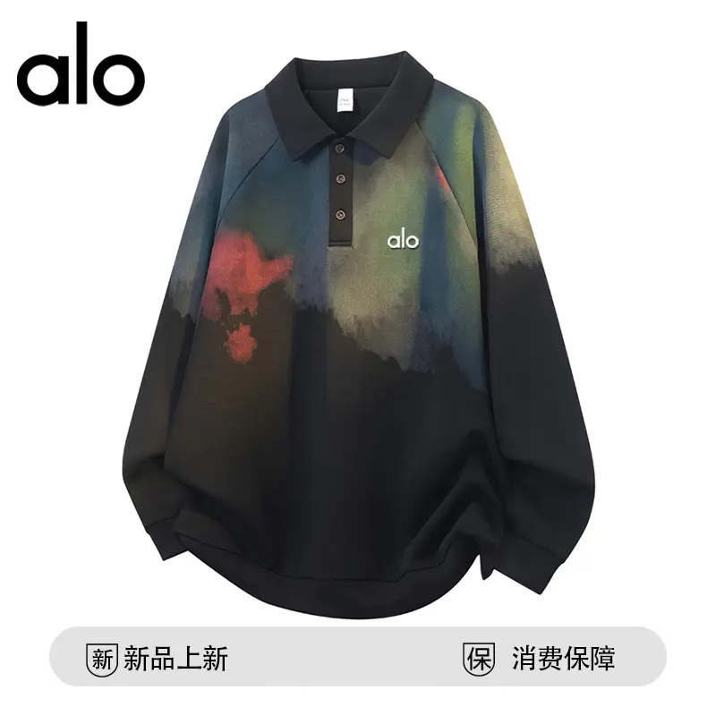 官方奥特莱斯】品牌折扣 日系扎染长袖Polo衫百搭休闲情侣上衣