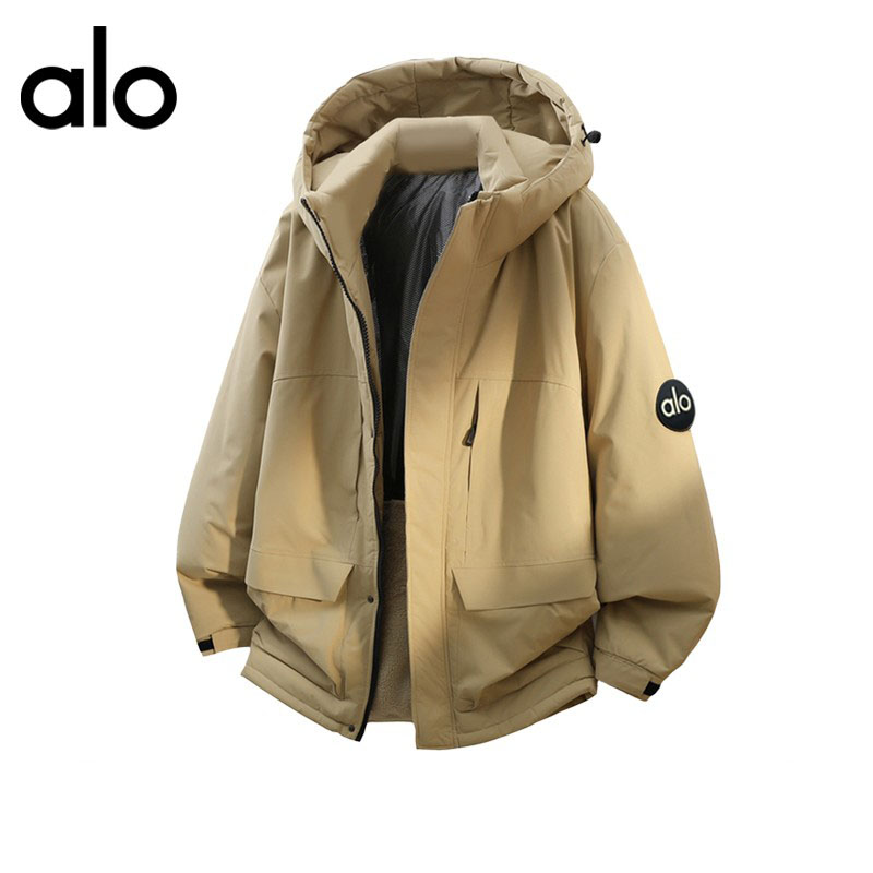 官方奥特莱斯】alo潮牌 冬季大码棉服男保暖宽松工装连帽棉衣外套