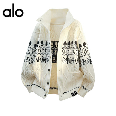 官方奥特莱斯】alo潮牌 秋季立领针织高级感休闲情侣开衫毛衣外套