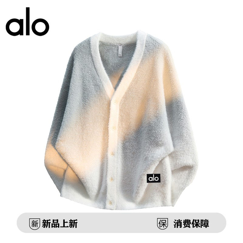 官方奥特莱斯】品牌折扣 秋冬渐变休闲撞色V领开衫毛衣男针织衫