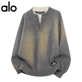官方奥特莱斯alo潮牌 秋冬季时尚假两件毛衣男款百搭休闲针织衫