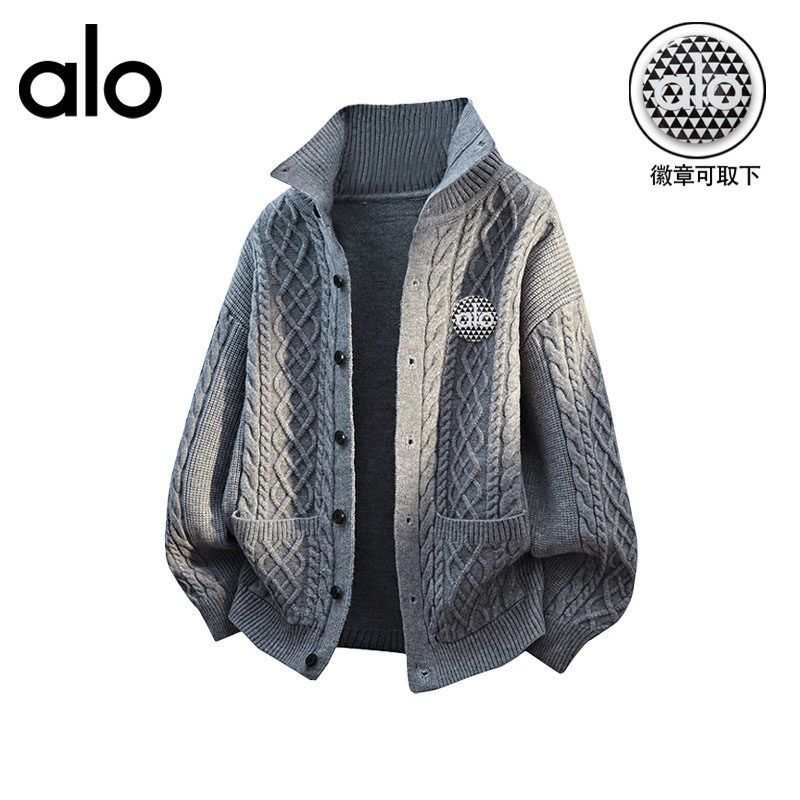 官方奥特莱斯】alo潮牌 秋冬季时尚立领毛衣开衫男针织衫宽松外套