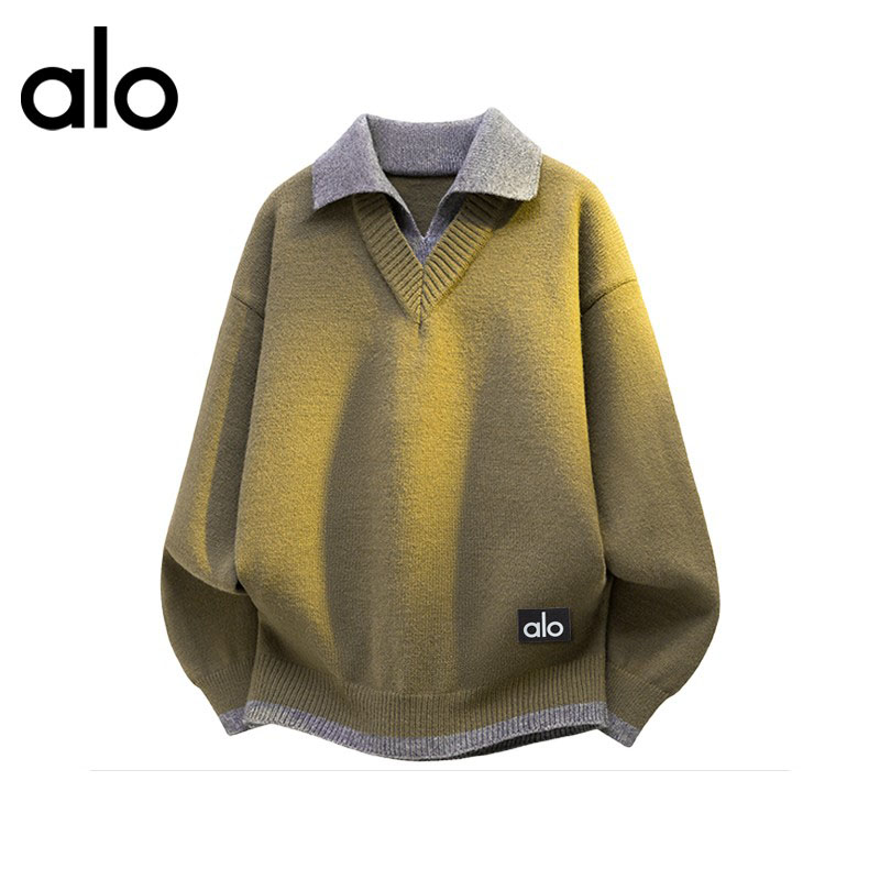 官方奥特莱斯】alo潮牌 秋冬新款翻领针织衫宽松加厚复古休闲毛衣