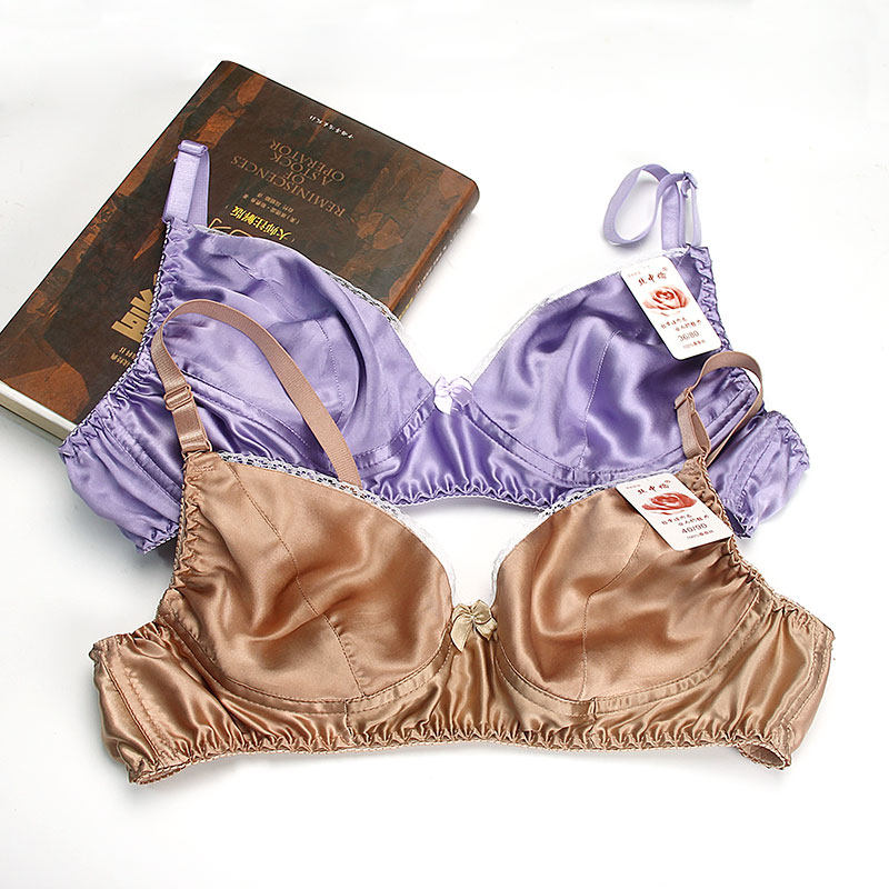 真丝文胸光面透气超薄会呼吸的桑蚕丝胸罩无钢圈海绵c杯大码白色