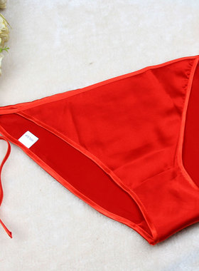 夏季薄款本命年红色真丝内裤女高档桑蚕丝无痕大码抗菌三角裤系带
