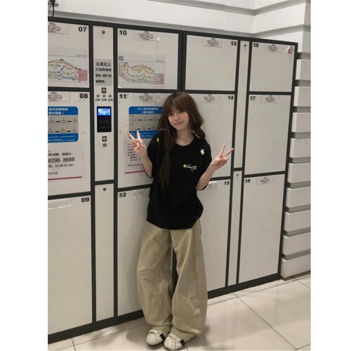 美式星星字母刺绣纯棉短袖T恤女