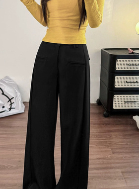 YS媛森黑色微喇西服休闲裤女大码遮胯显瘦高腰梨形身材西装阔腿裤