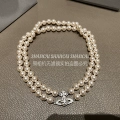 Double Pearl Saturn Necklace Silver