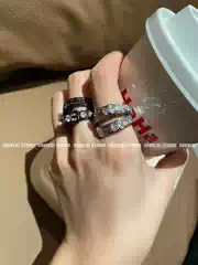 SHANCAI | Double-Layer Belt Saturn Ring with Full Zirconia Stones Punk Godmother Style Ring Couple Design Ring