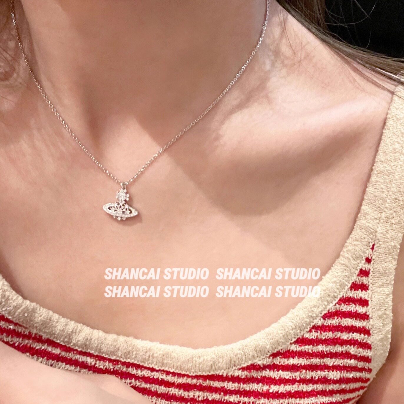 SHANCAI | s925银雪花满钻土星项链不掉色百搭银饰锁骨链 - SHANCAI STUDIO出品