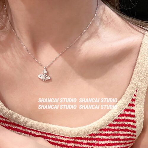 SHANCAI | s925银雪花满钻土星项链不掉色百搭银饰锁骨链