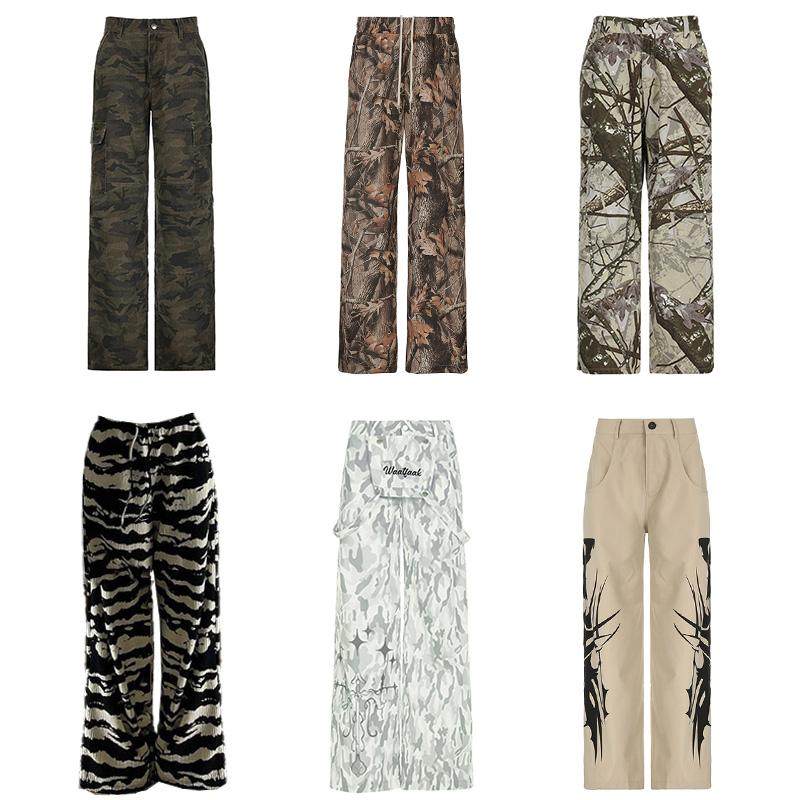 泼墨感复古印花直筒休闲裤