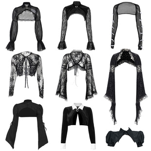 鬼妍女团打歌服暗黑哥特长袖网纱透明罩衫喇叭袖短外套法式小众女