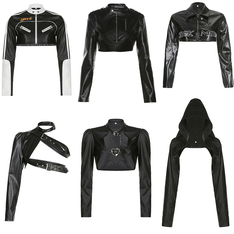 短款PU长袖外套帅气机车风夹克