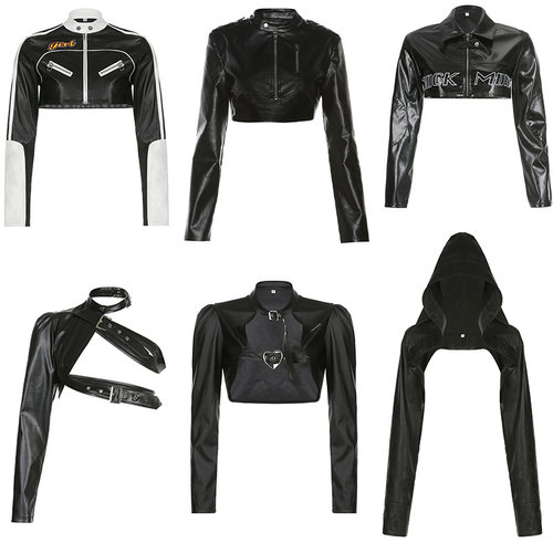 短款PU长袖外套帅气机车风夹克