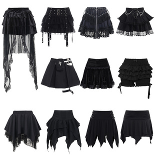 蕾丝短裙蓬蓬裙性感辣妹半身裙 鬼妍女团打歌服暗黑哥特风低腰短款