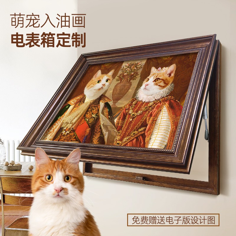 客厅电表箱挂画宠物画像定制装饰画狗狗头像猫咪肖像画萌宠入油画图片