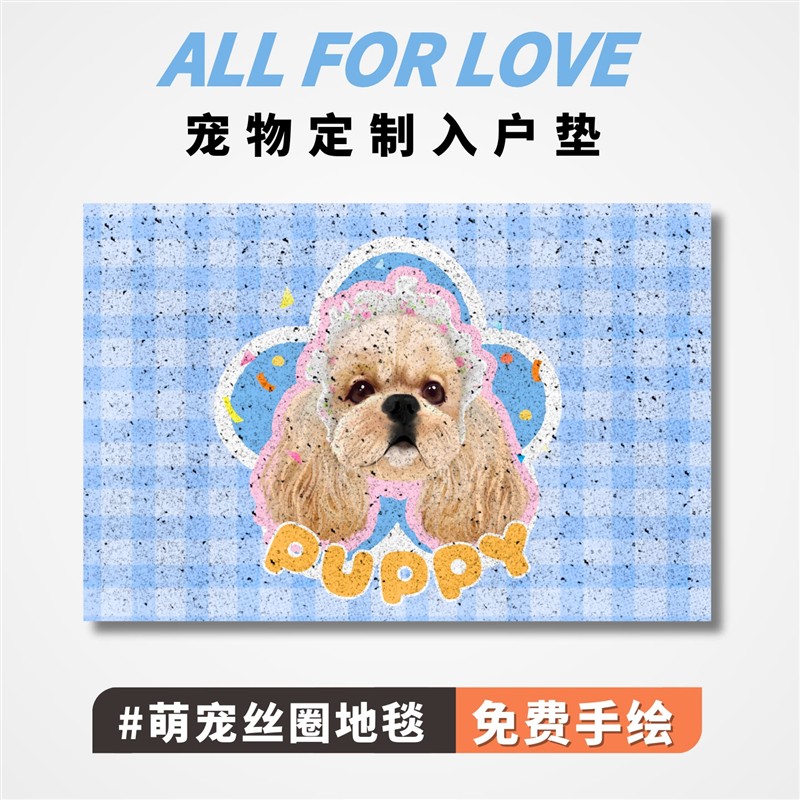 宠物定制地毯小狗生日礼物装饰手绘猫咪纪念画像可爱丝圈地垫入户图片