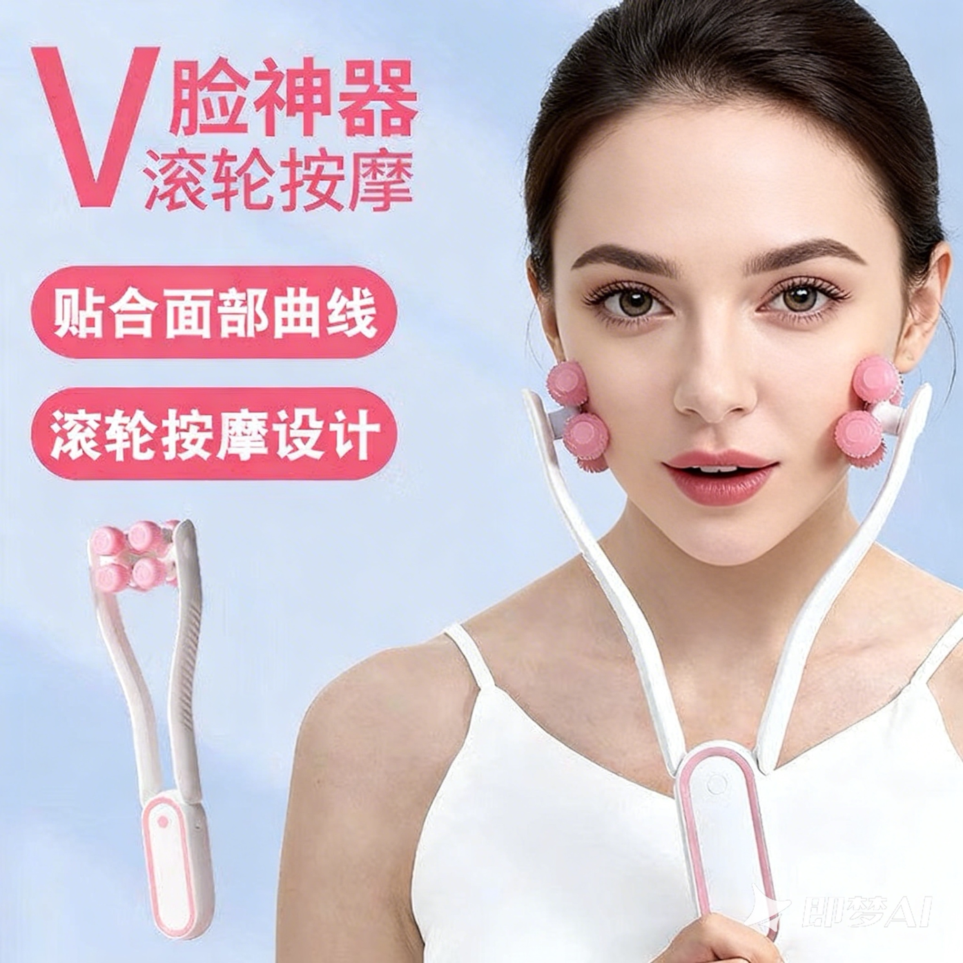 面部滚轮按摩器手持式脸部按摩仪双下巴V脸咬肌面部训练提拉紧致