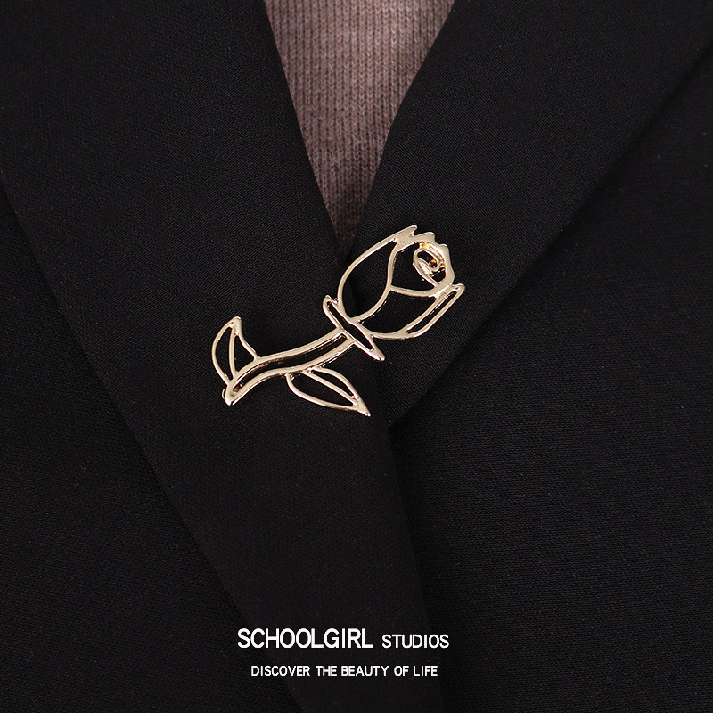 简约镂空玫瑰花胸针小众饰品植物花卉胸花高级感毛衣别针西装配饰