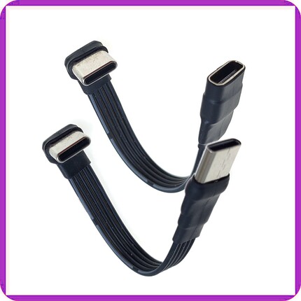 TYPE-C公对公 USB-C手机数据供电线扁平快充短线弯头双面延长线
