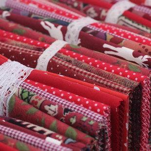 半斤微瑕红色系面料 手工布艺DIY碎花纯色格子娃衣玩偶布料清仓