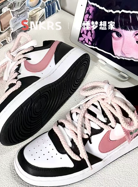 球鞋定制Nike Court Borough 暗黑粉玫 芭比粉厚底低帮舒适板鞋女