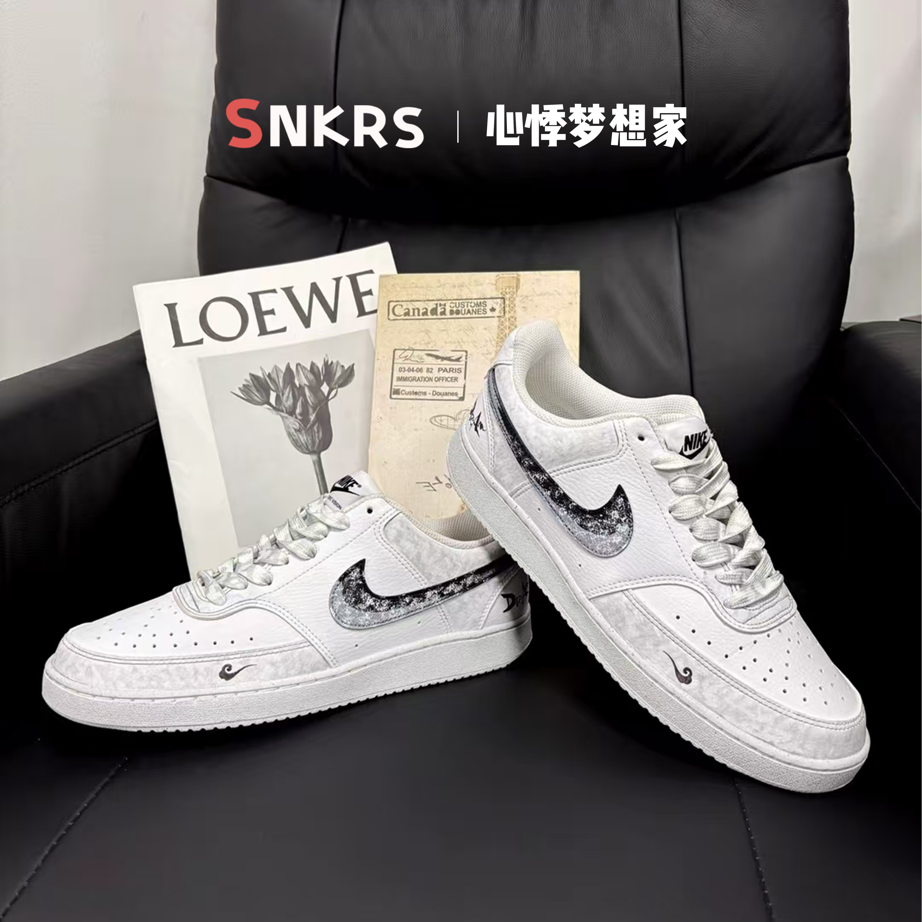 定制球鞋Nike Court Vision浮生若梦 解构高街休闲低帮板鞋男灰白