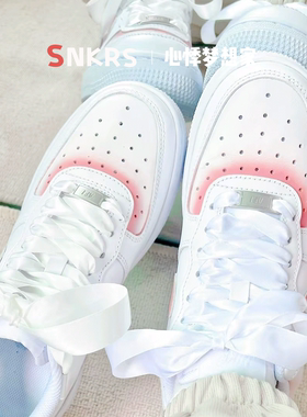 球鞋定制 NIKE/耐克 Air Force1 玫瑰之名清新浪漫 男女白粉 板鞋