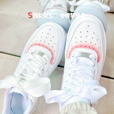 球鞋定制 NIKE/耐克 Air Force1 玫瑰之名清新浪漫 男女白粉 板鞋