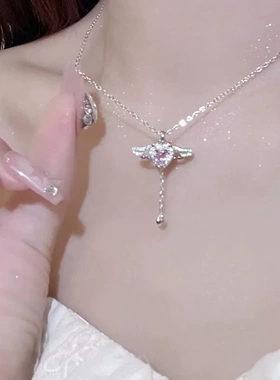 网红时尚送女友女生闺蜜生日礼物丘比特之心项链女爱心天使翅膀