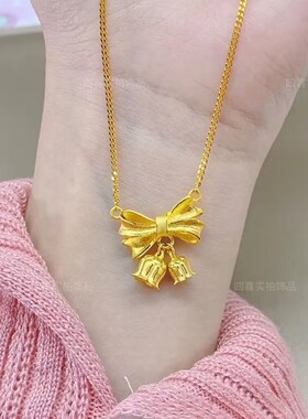 小众高级金色蝴蝶结合金项链甜美少女心锁骨链简约精致百搭温柔系