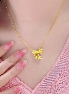 温柔风金色蝴蝶结吊坠项链合金材质日常百搭轻奢高级感颈链