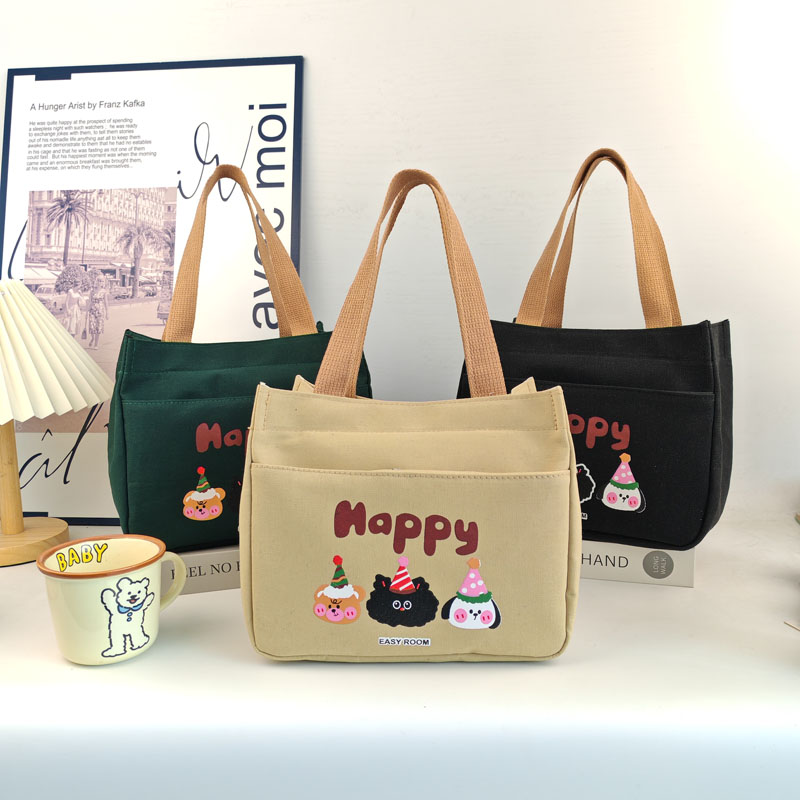 新款帆布手提包大容量简约上班族学生百搭饭盒妈咪手拎便当饭盒袋