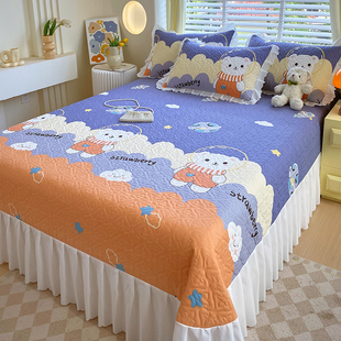 加厚床裙花边加厚床单三件套夹棉缝纫床盖单件榻榻米床垫防滑垫子