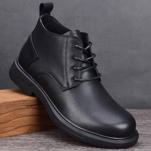 男士商务休闲高帮皮鞋真皮加绒保暖软底头层牛皮防滑马丁靴男秋冬